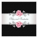 Womans Pink Rose 50th Birthday Party Personalized Invitation