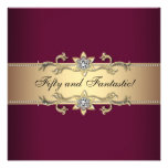 Womans Red Wine Gold 50th Birthday Party Custom Invite
