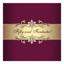 Womans Red Wine Gold 50th Birthday Party Custom Invite