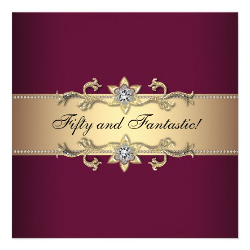 Womans Red Wine Gold 50th Birthday Party Custom Invite