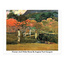 Women And White Horse By Eugene Paul Gauguin Post Card