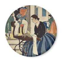 Women engaged in dressmaking by Utagawa,Yoshikazu Fridge Magnet