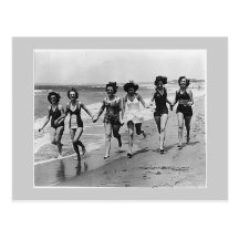 Women run on the beach, 1940s post cards