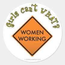 Women Working Road Sign Round Stickers