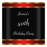 Women's 40th birthday Party  Black Red Art Deco Custom Invites