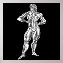 Womens Chrome Bodybuilding Pose Poster
