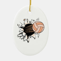 womens volleyball ripping through christmas tree ornaments