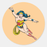 Wonder Woman Flying Forward Round Stickers