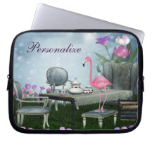 Wonderland Pink Flamingo Tea Party Computer Sleeve