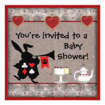 Wonderland Rabbit Herald Baby Shower Invites