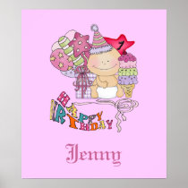 Wonky Happy Birthday Girl 1 Year Old Poster
