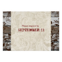 Wood and Parchment Swirl Brown RSVP with envelopes Personalized Invite
