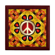 Wood Feather Peace Sign Wooden Gift Box