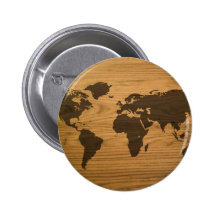 Wood Grain World Map Pinback Button