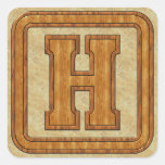 Wood Monogram H Square Stickers