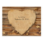 Wood Parchment Tattered Heart Save the Date Post Card