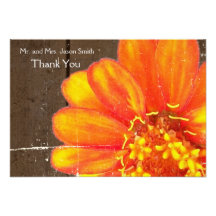 Wood Planks Orange Zinna flat thank you Personalized Invites