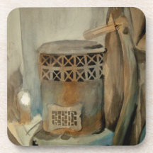 Wood Stove and Sythe Drink Coasters