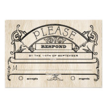 Wood Vintage Modern Typography Wedding RSVP Personalized Invites