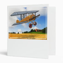 Wooden Biplane Over Farm Fields Vinyl Binders