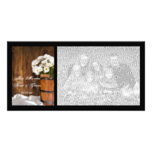 Wooden Bucket and Daisies Country Just Married Personalized Photo Card