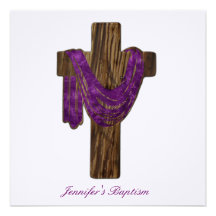 Wooden Cross Baptism Invitation