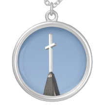 Wooden Cross on Steeple Personalized Necklace