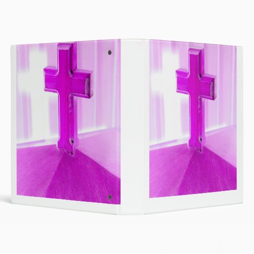 Wooden cross, purple version, photograph church 3 ring binders