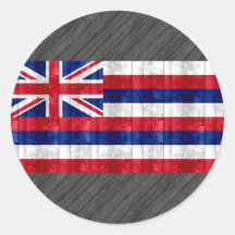 Wooden Hawaiian Flag Round Sticker