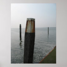 Wooden Mooring Poles in Sea Poster