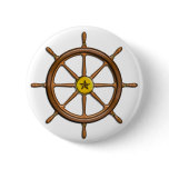 Wooden Ship's Wheel Pinback Buttons