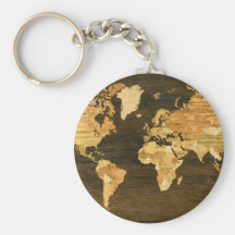 Wooden World Map Keychain