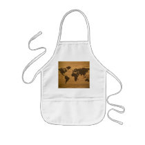 Woodgrain Textured World Map Aprons