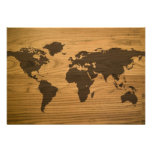 Woodgrain Textured World Map Custom Invitation