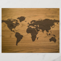 Woodgrain Textured World Map Flyers