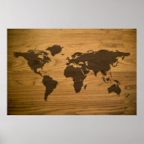 Woodgrain Textured World Map Posters