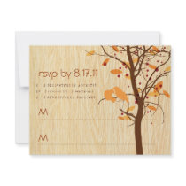 Woodgrain with Autumn Love Birds RSVP Personalized Invite