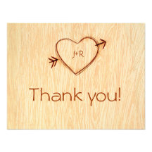 Woodgrain with Heart Thank you Note Personalized Invitations