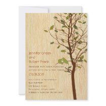 Woodgrain with Love Birds in Tree Invitation