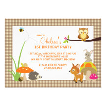 Woodland Animals First Birthday Invitations