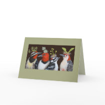 Woodpeckers on Green Hat night card