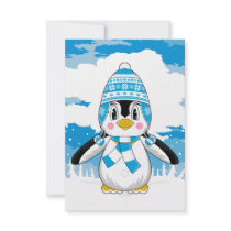 Wooly Hat Penguin RSVP Card Personalized Invites