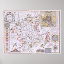 Worchestershire, engraved by Jodocus Hondius Poster
