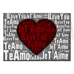 Word Art: "I Love You" 3 languages - red heart Card