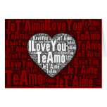Word Art: "I Love You" 3 languages - white heart 2 Greeting Cards