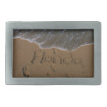 Word Florida in beach sand with wave coming Rectangular Belt Buckle