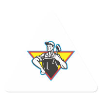 Worker With Hammer Retro Triangle Sticker