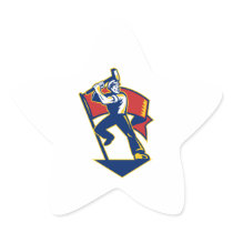 Worker With Sledge Hammer And Flag Retro Star Sticker
