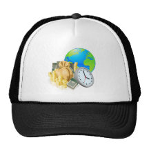 World globe money time business concept hat