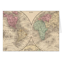World hemispheres  Map by Mitchell Greeting Card